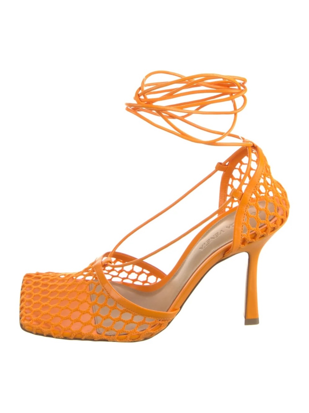 Bottega Veneta Orange Lace-Up Mesh High Heel Pumps